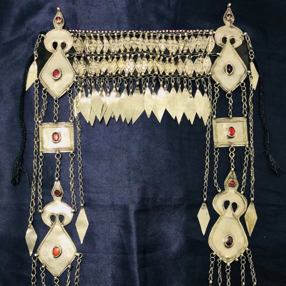 Turkmen Silver Tribal Kuchi Matha Patti, Massive Head Piece With Long Dangling main image 11